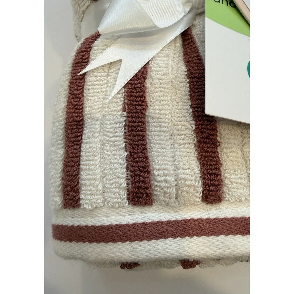 cupcakes and cashmere Hand Towels Striped Cream Dark Pink 16x28